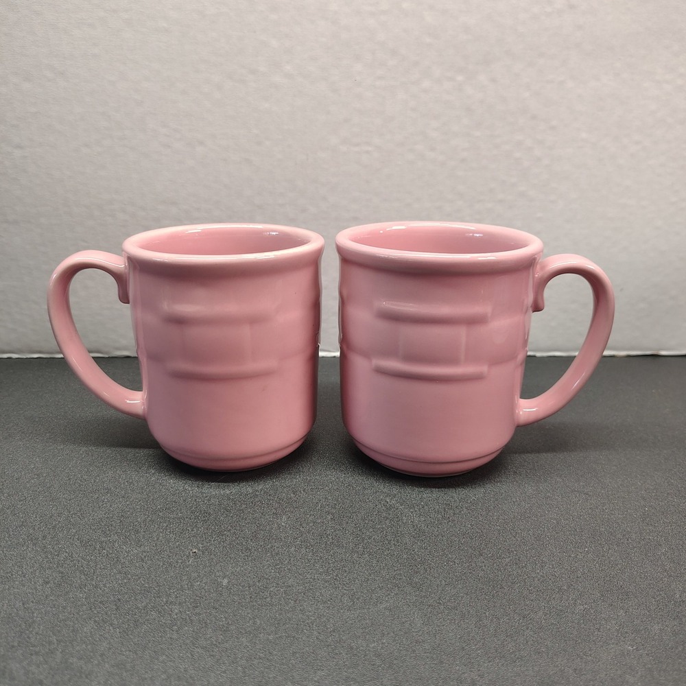 Longaberger Mugs Pink Woven Traditions Pottery Coffee Cups Set of 2